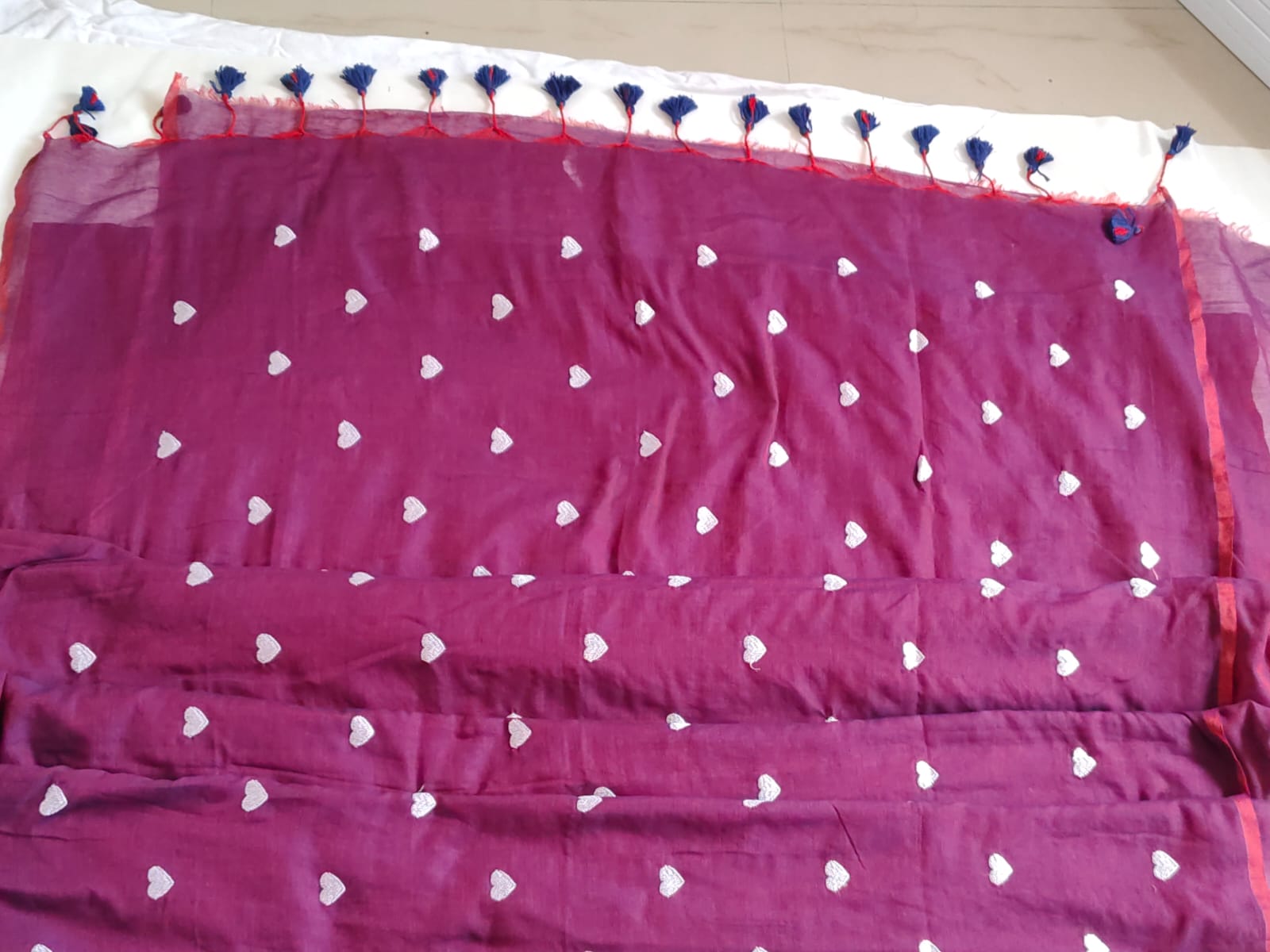 Heart Embroidery Mul Saree