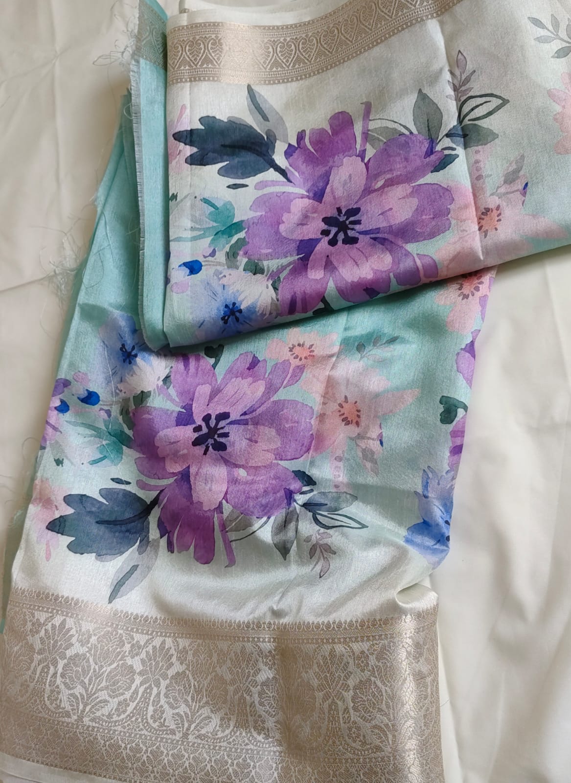 Mutka Silk Saree with Lavender Floral 3D Print